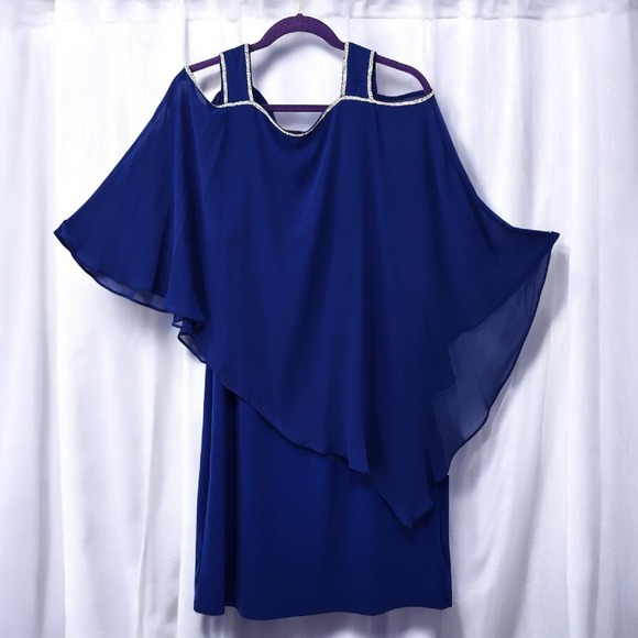 Glamour Nights Party Dress Rhinestone Cold Shoulder‎ Royal Blue Woman 8 Elegant - Picture 1 of 11